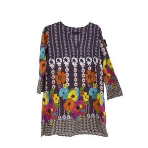 KikiSol Floral Womens M‎ Tunic Top Bohemian Festival Hippie Peasant Beach Resort